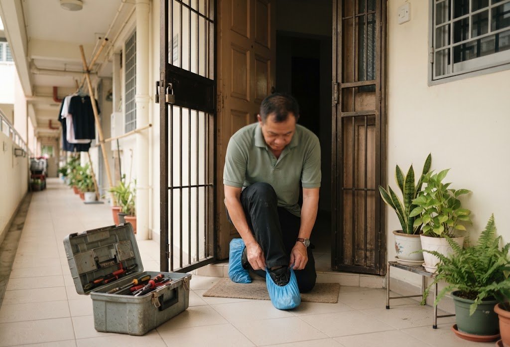 Ammad technician arriving at a Singapore home
